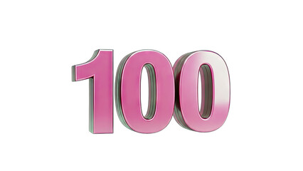3D Pink 3D Number 100 with Metallic Edges on transparent background