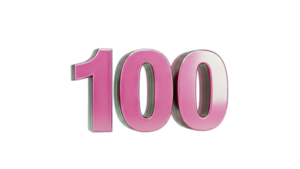 3D Pink 3D Number 100 with Metallic Edges on transparent background