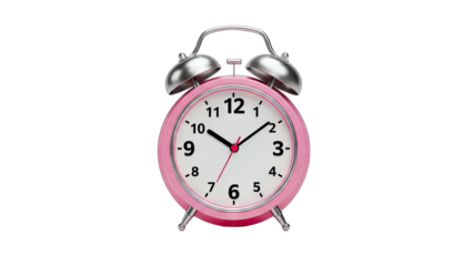 3D Pink alarm clock with silver bells transparent background