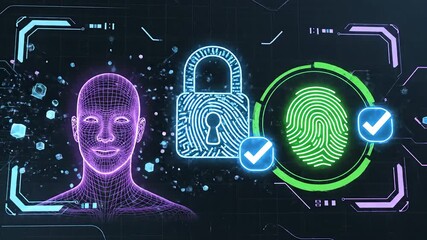 Futuristic digital interface showcasing successful biometric fingerprint authentication for secure access and advanced identity verification in a hightech cybersecurity environment with glowing circu. - Powered by Adobe