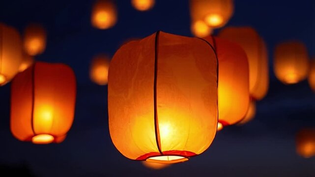 Asian Lantern Festival Flying Lanterns Closeup