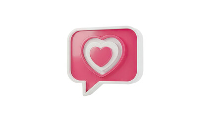3D Social media like icon with hearts in a speech bubble on transparent background