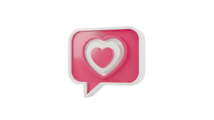 3D Social media like icon with hearts in a speech bubble on transparent background