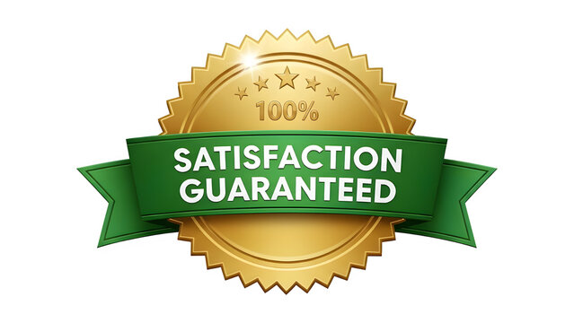 Golden satisfaction guaranteed badge icon isolated on transparent background