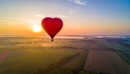 Romantic Heart-Shaped Hot Air Balloon Soaring at Sunrise - Stunning Aerial View sunset