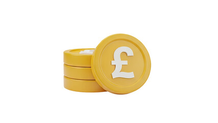 3D Stack of Pound Sterling Coins with Pound Symbol on transparent background