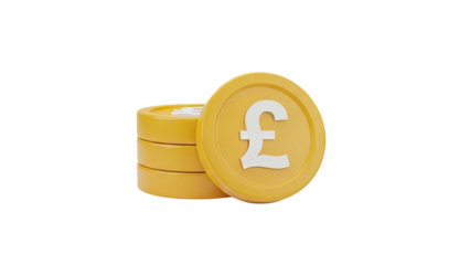 3D Stack of Pound Sterling Coins with Pound Symbol on transparent background