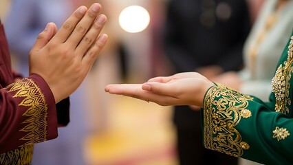 Two People Greeting with Hands Together.