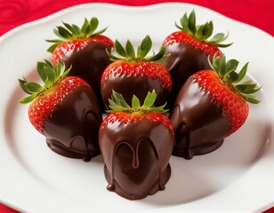 Chocolate-Dipped Strawberries on White Plate