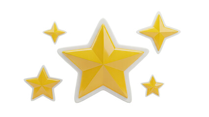 3D Yellow stars with white outline on transparent background
