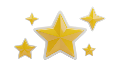 3D Yellow stars with white outline on transparent background