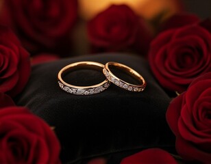 Elegant Engagement Rings with Red Roses
