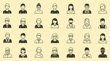 Obraz premium Diverse set of minimalist monochrome avatar icons for user profiles