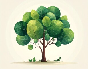 Stylized tree illustration with vibrant green leaves and brown trunk