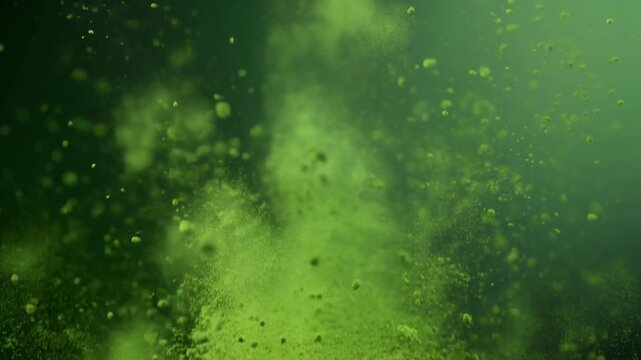 Matcha Powder Particles Bursting in Slow Motion with Ultra-Macro Floating Green Texture