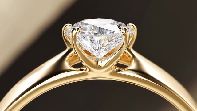 Golden Engagement Ring with Diamond