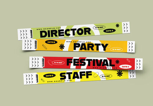 Colorful Event Wristband Template for Festival Party and Staff Access Identification