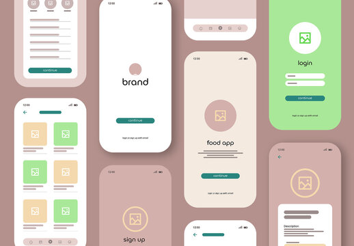 Minimal Mobile App Wireframe UI Kit Template For Food App
