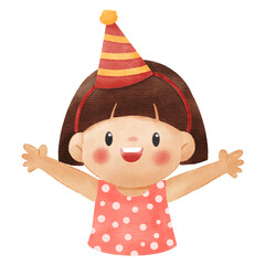Watercolor Illustration of Cute Smiling Little Girl Character