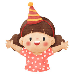 Watercolor Illustration of Cute Smiling Little Girl Character
