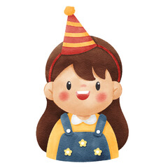 Watercolor Illustration of Cute Smiling Little Girl Character