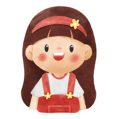 Watercolor Illustration of Cute Smiling Little Girl Character