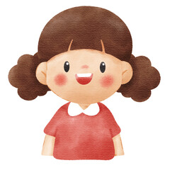 Watercolor Illustration of Cute Smiling Little Girl Character