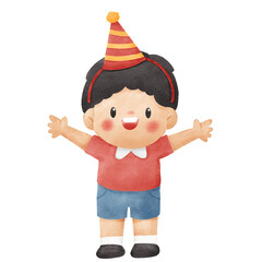 Watercolor Illustration of Cute Smiling Little Boy Character