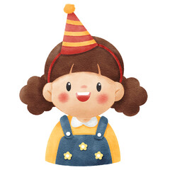 Watercolor Illustration of Cute Smiling Little Girl Character