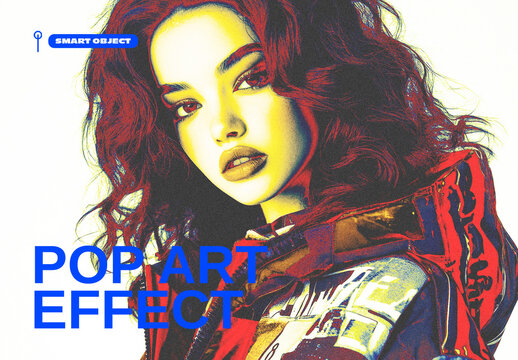 Vibrant Pop Art Photo Effect Template with Bold Colors and Graphic Comic Style Portrait Look