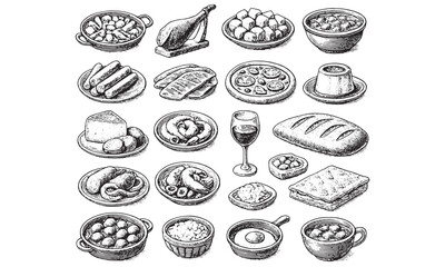 Vintage Food Engraving Sprite Sheet Illustration Collection
