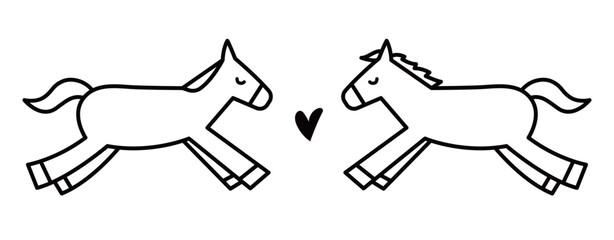 馬のシンプルなイラスト　ウマ　うま　午年　午　うま年　年賀状　2026年　白背景　動物　横