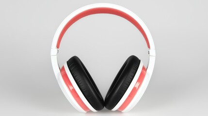 A pair of white and red headphones with black earcups.