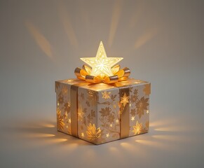 imagen de una caja de regalo bellamente envuelta adornada con una estrella brillante 
