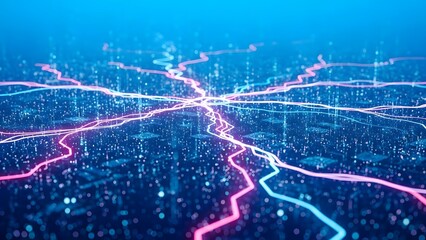 Abstract digital network visualization of glowing data streams representing global connectivity, advanced technology, artificial intelligence, and high-speed information processing