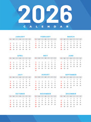 2026 calendar template clipart set. 12 months calendar in minimal lay out clip art collection with days and weekly schedule monthly pages design vector illustration