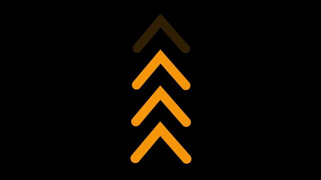 Three stacked orange upward pointing chevron arrows indicating growth progress or direction on a black background