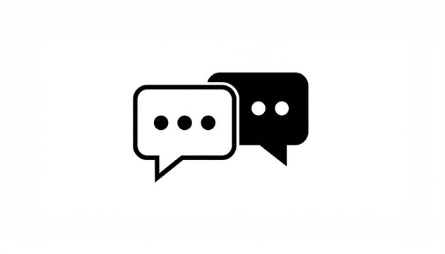 Two Speech Bubbles Icon Representing Communication and Dialogue in Black and White.