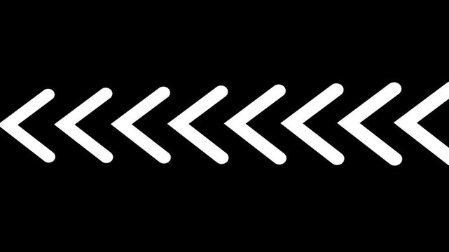 Row of white chevron arrows pointing left on a solid black background, abstract directional graphic
