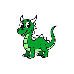 Fototapeta premium A friendly green cartoon dragon with white horns and a happy expression.