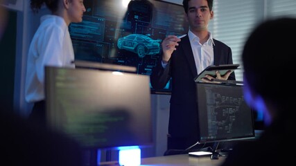 Global business finance and digital transformation concept. Successful corporate leadership team analyzing futuristic market trends and investment growth. Strategic partnership for economic success an - Powered by Adobe