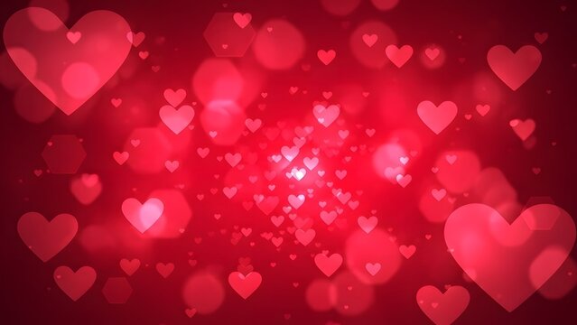 Valentines day celebration with red hearts and bokeh lights on dark background