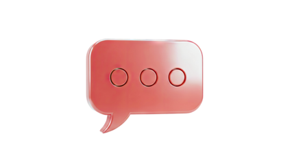 3D Red Speech Bubble with Three Dots Icon on transparent background