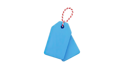 3D Two Blank Blue Price Tags with Red and White String on transparent background