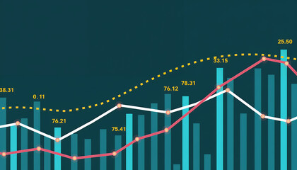 Blue and pink line graph with numerical data points on a dark background