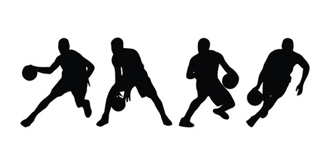 Basketball Player Silhouette Set. Basketball Athlete Silhouette Collection Isolated on White