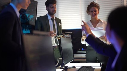 Global business finance and digital transformation concept. Successful corporate leadership team analyzing futuristic market trends and investment growth. Strategic partnership for economic success an - Powered by Adobe