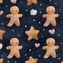 Holiday gift wrap patterns gingerbread illustration with playful cookies