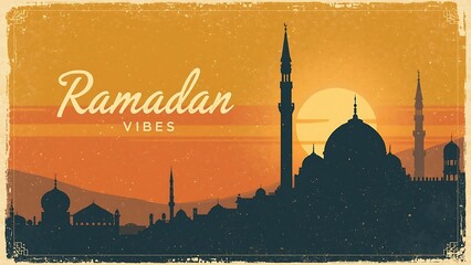 Ramadan Vibes Silhouette of Mosque at Sunset.