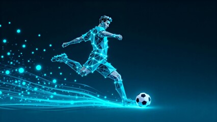 Soccer player in digital wireframe style